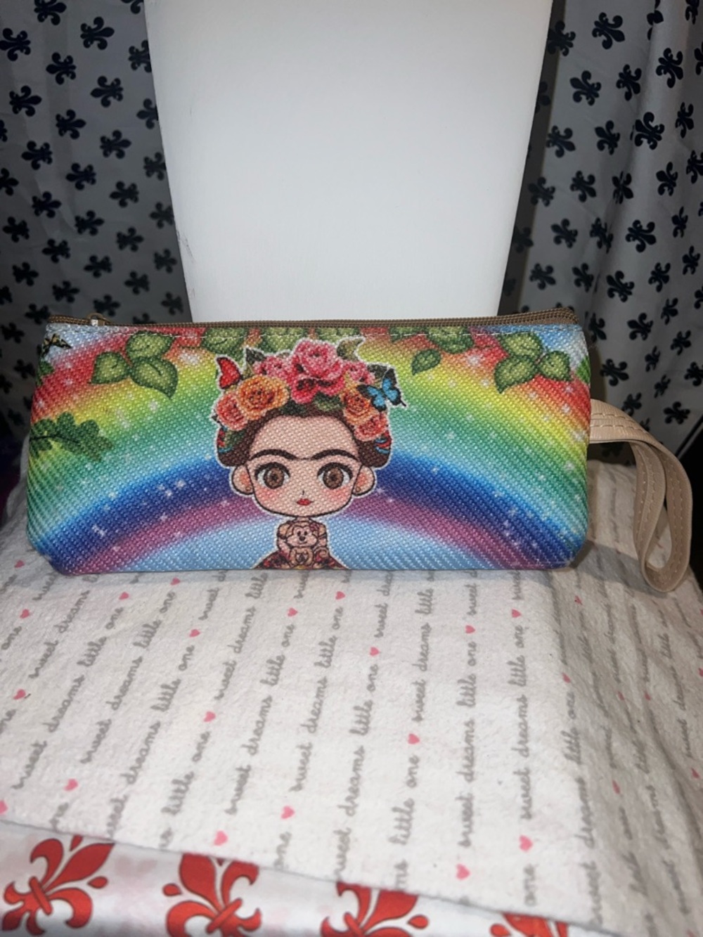 Colorful Frida-Inspired Rainbow Cosmetic Pouch